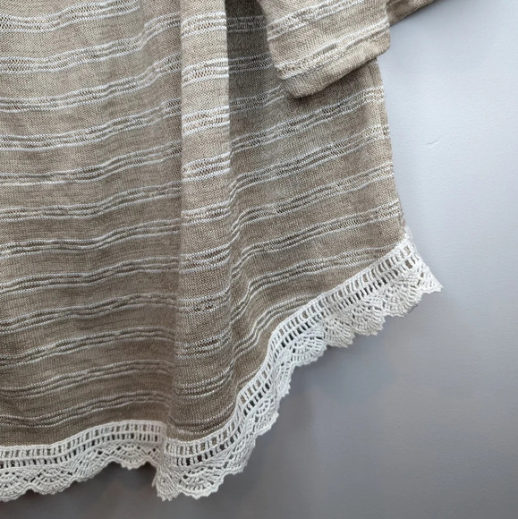 NWT Maurice's Tan White Stiped Smocked Off the Shoulder Top Lace Women 1 Boho - Picture 4 of 10